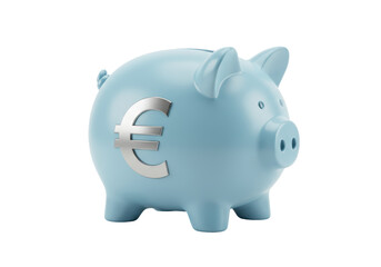 Isolated light-blue piggy bank with Euro currency symbol for finance, savings or investment