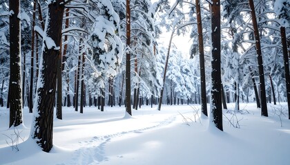 Fototapeta premium Snowy pine forest path