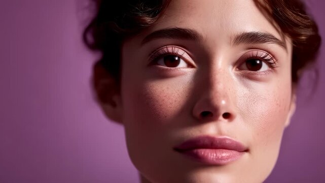 Close-up of a delicate woman's face showing tenderness and confidence