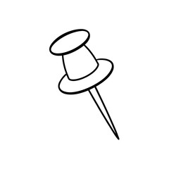 Illustration of a simple black push pin on transparent background