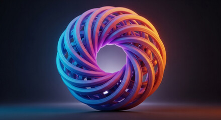 A mesmerizing 3d render of a vibrant torus with a captivating gradient, illuminated by soft, ambient lighting