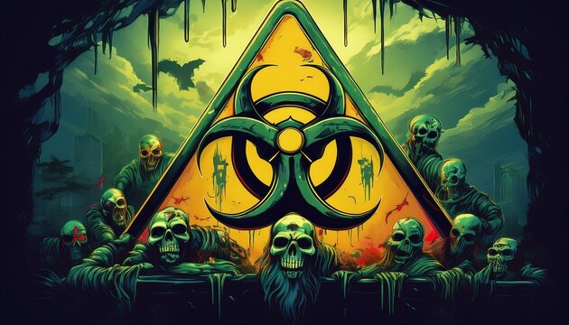zombie outbreak quarantine warning sign with biohazard symbols