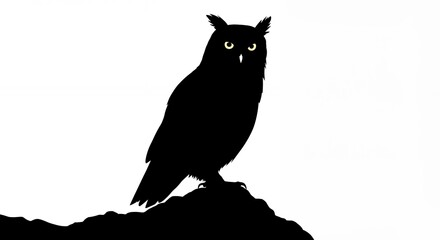 Silhouette of an owl perched on a branch against a white background vector illustration