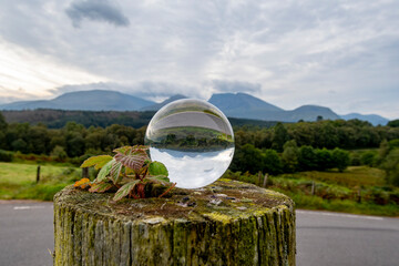 Crystal Ball reflection of Nevis Range in Scotland