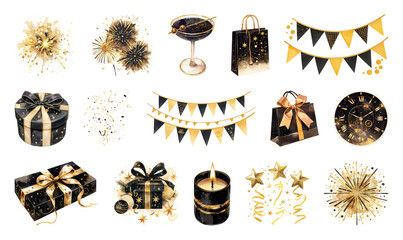 Fototapeta na wymiar PNG Elegant black and gold decorations, element set on transparent background