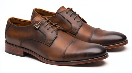 A handcrafted leather fashon shoe showcased in a proessional studio setting.