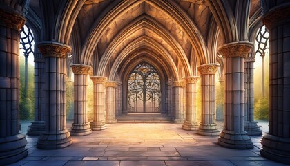 gothic archway stone pillars medieval architecture entrance