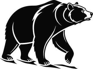 Obraz premium Stylized Bear Silhouette in Bold Black Flat Vector, Modern Black Bear Outline Flat Illustration, Bold Wildlife Animal Silhouette Bear Vector, Minimal Flat Black Bear Shape Illustration