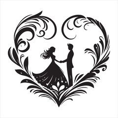 Fototapeta premium Whispers of Love in the Silhouette, black color vector , solide white colour background 