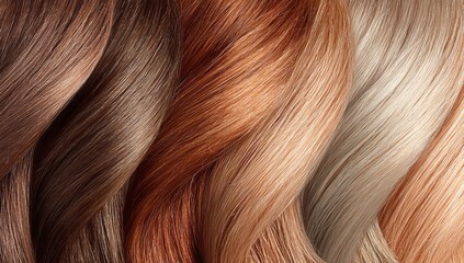 Background of brown, blonde, and peach hair color swatches