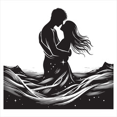 Whispers of Love in the Silhouette, black color  vector   , solide white colour background 