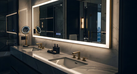 Luxurious Bathroom Interior Design Depicting Modern Sink, Mirror, and Contemporary Fixtures