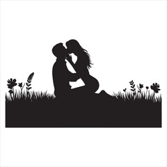 Whispers of Love in the Silhouette, black color  vector   , solide white colour background 