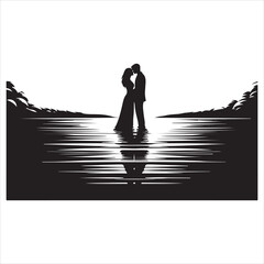 Whispers of Love in the Silhouette, black color  vector   , solide white colour background 