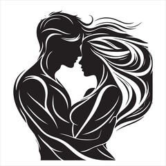 Whispers of Love in the Silhouette, black color  vector   , solide white colour background 
