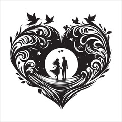 Whispers of Love in the Silhouette, black color  vector   , solide white colour background 