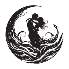 Whispers of Love in the Silhouette, black color  vector   , solide white colour background 