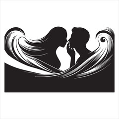 Whispers of Love in the Silhouette, black color  vector   , solide white colour background 