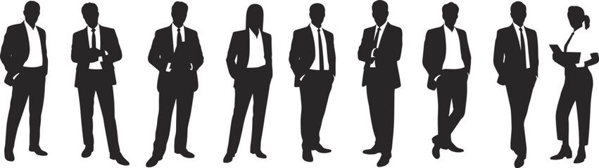 Business people, suit, professional, silhouette, vector set for office, corporate, team, employee, meeting, leadership, success