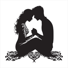 Whispers of Love in the Silhouette, black color  vector   , solide white colour background 