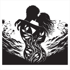 Whispers of Love in the Silhouette, black color  vector   , solide white colour background 