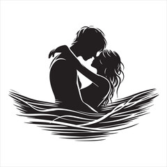 Whispers of Love in the Silhouette, black color  vector   , solide white colour background 