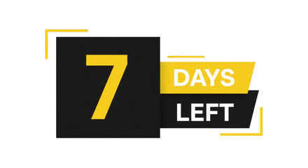 A graphic displaying seven days left with yellow and gray elements in a modern design style on transparent background