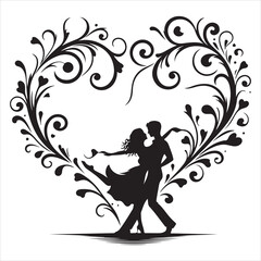 Whispers of Love in the Silhouette, black color  vector   , solide white colour background 