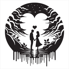Whispers of Love in the Silhouette, black color  vector   , solide white colour background 
