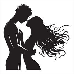Whispers of Love in the Silhouette, black color  vector   , solide white colour background 