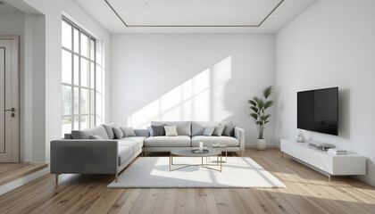 Modern, Stylish Living Room with Neutral Color Palette.This bright and airy living room showcases a contemporary design with a neutral color scheme.