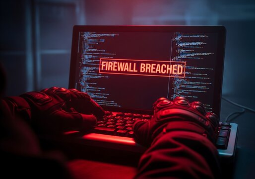 Hacker Accessing Laptop, Digital Data Threat, Dark Environment, Close-up Viewpoint, Technology Concept
