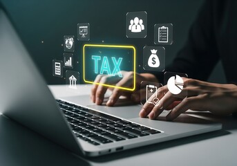 Tax Filing Process, Individual, Home Office, Digital Interaction, Workspace, Close-up View, Financial Management
