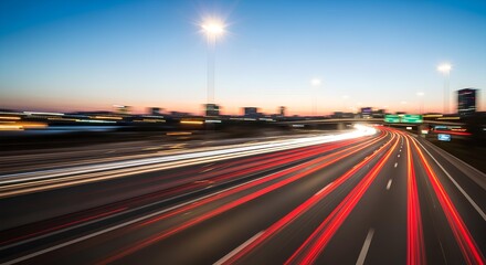 Obraz premium Blurry motion of fast-moving cars on a city highway at night