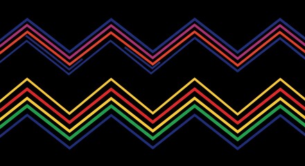 Abstract zigzag pattern multicolored lines on black background design element