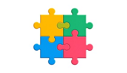 Colorful puzzle pieces arranged in a four-part grid, showcasing a harmonious blend of primary and secondary hues against a plain white background.