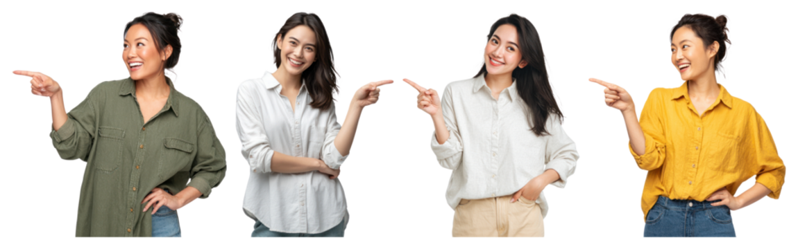 PNG Four women pointing happily, element set on transparent background - Powered by Adobe