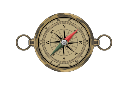 Antique brass compass points the way to adventure and exploration