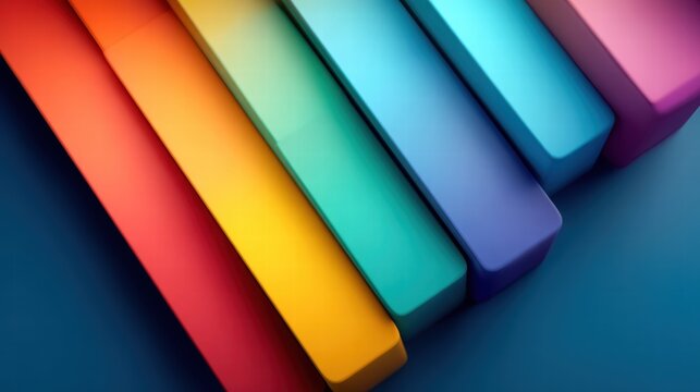 A striking abstract design featuring a rainbow of vivid, colored rectangular blocks.