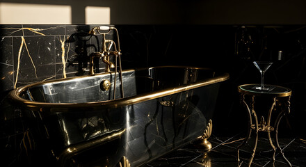 Luxury Bathroom with Bathtub and Martini Glass in a Sumptuous and Elegant Setting