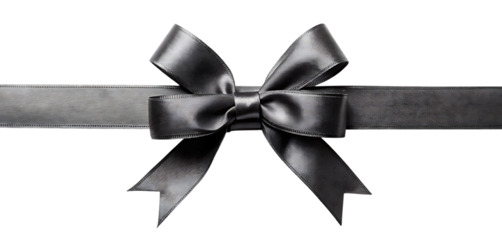 A Dark Gray Satin Ribbon Tied in a Bow on a Black Background graphic design