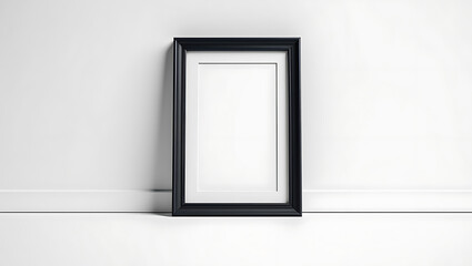 Empty black picture frame mockup leaning against wall