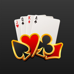 Cards and card suits. Vector illustration isolated on a dark background.