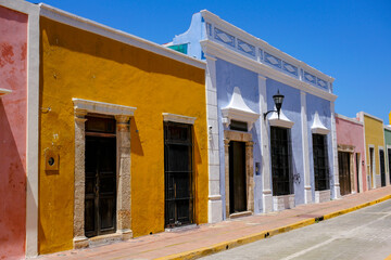 San Francisco de Campeche, Mexico - March 29, 2025: Views of a street in the historic center of Campeche, Mexico.