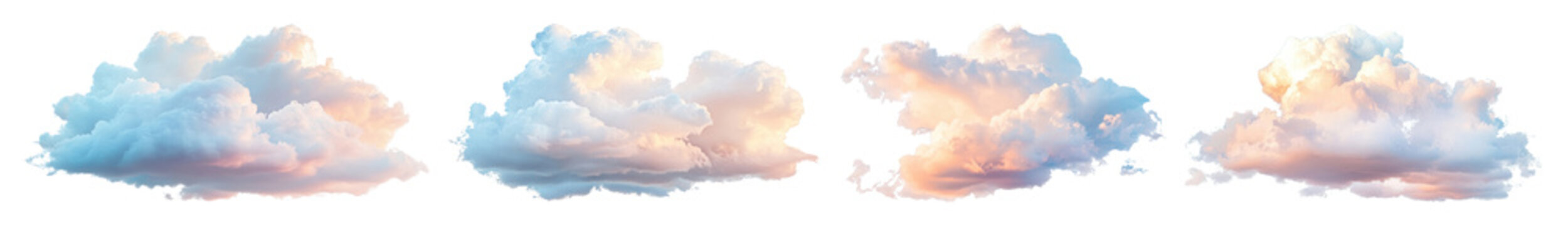 PNG Fluffy clouds with pastel hues, element set on transparent background