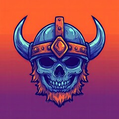 Fototapeta premium A vibrant illustration of a skull wearing a viking helmet.