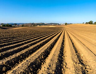 Plowed fields stretch to horizon