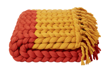 Cozy knit blanket in warm hues, perfect for autumn comfort and styling