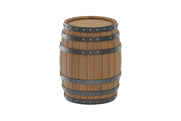 Rustic wooden barrel with metal bands for wine or whiskey aging