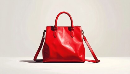 Red handbag on a white surface